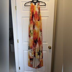 Alice + Olivia high-low watercolor dress with leather straps size 4